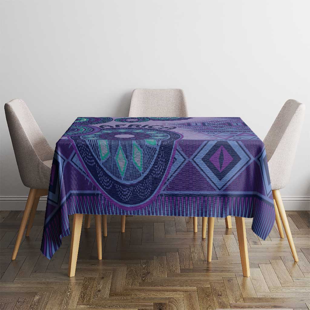 Purple tribal pattern tablecloth with large medallion and diamond border