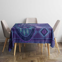 Purple tribal pattern tablecloth with large medallion and diamond border