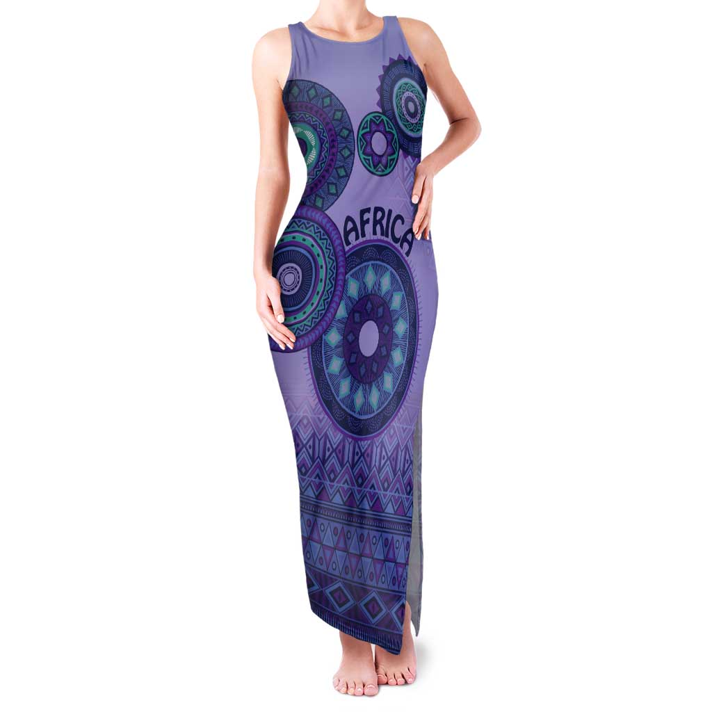 Africa Tribal Traditional Pattern Tank Maxi Dress Purple Motif - Wonder Print Shop