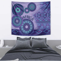 Purple African tribal tapestry with circular teal and pink motifs and 'AFRICA' text
