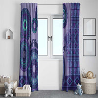 Purple tribal curtain pair with teal mandala circles and diamond zigzag bands