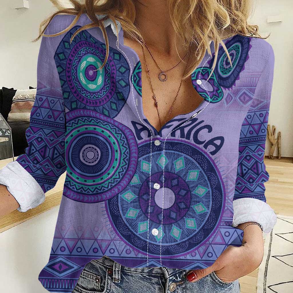 Africa Tribal Traditional Pattern Women Casual Shirt Purple Motif