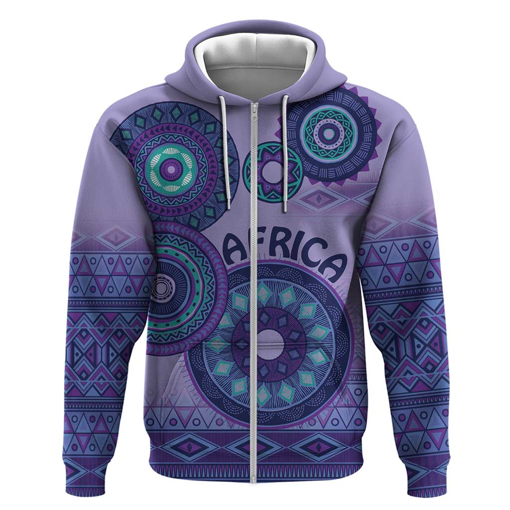 Africa Tribal Traditional Pattern Zip Hoodie Purple Motif - Wonder Print Shop