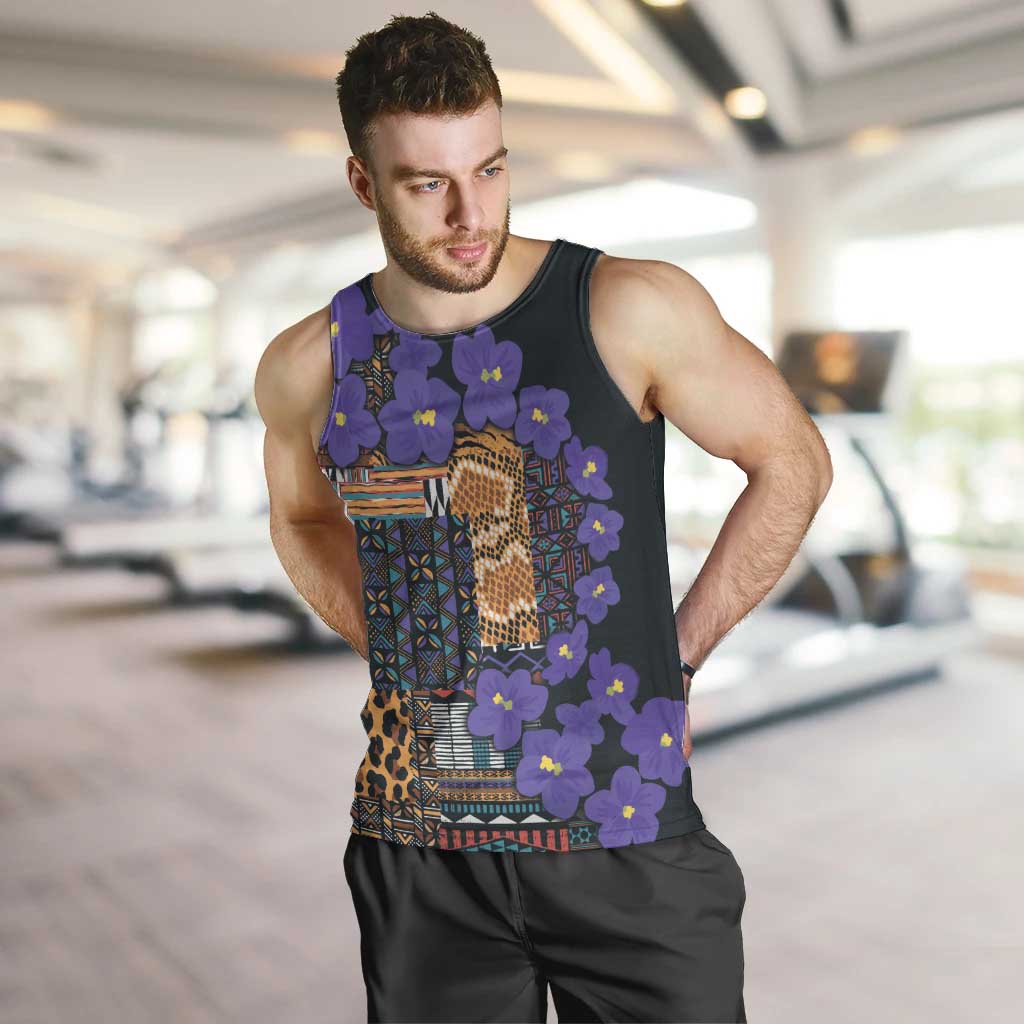 Africa Violets Flowers Men Tank Top Mix Native Tribal Pattern - Wonder Print Shop