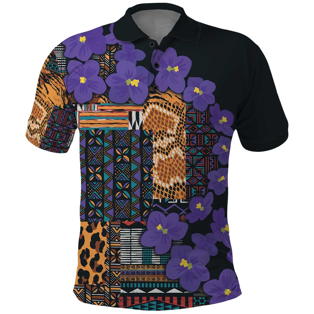 Africa Violets Flowers Polo Shirt Mix Native Tribal Pattern - Wonder Print Shop