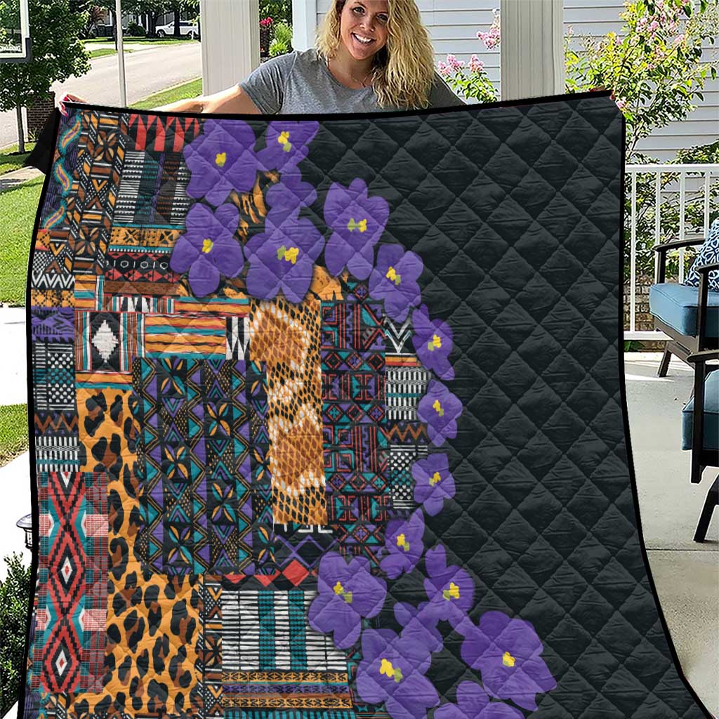 Africa Violets Flowers Quilt Mix Native Tribal Pattern