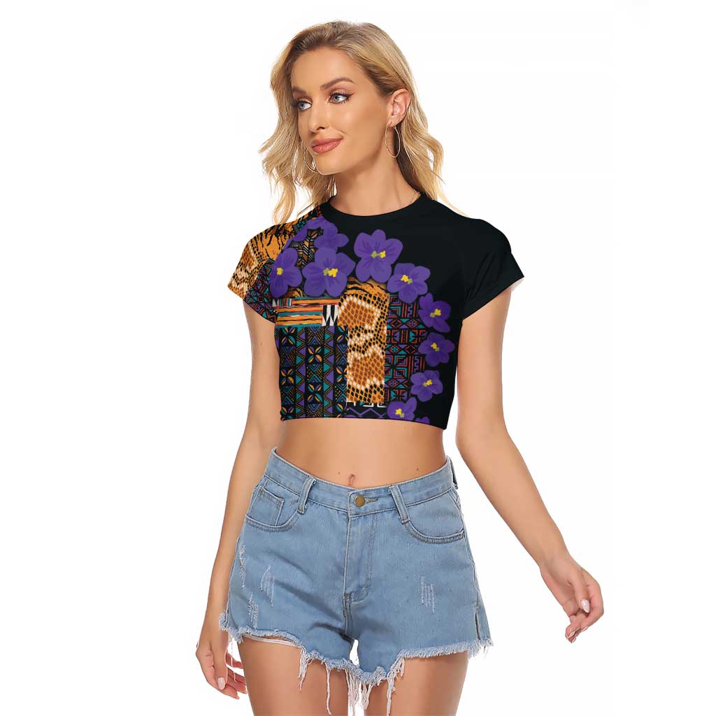 Africa Violets Flowers Raglan Cropped T Shirt Mix Native Tribal Pattern