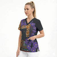 Africa Violets Flowers Scrub Top Mix Native Tribal Pattern