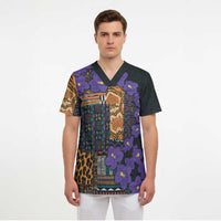 Africa Violets Flowers Scrub Top Mix Native Tribal Pattern