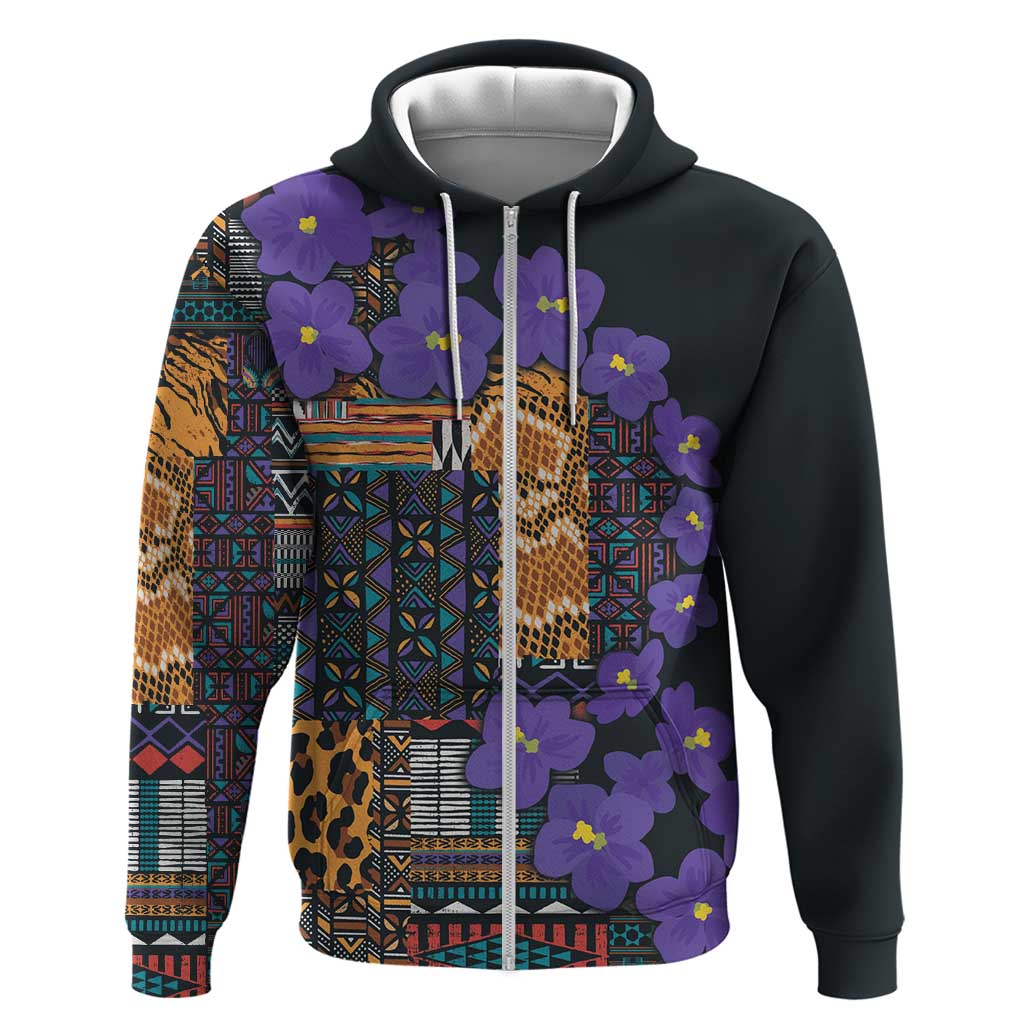 Africa Violets Flowers Zip Hoodie Mix Native Tribal Pattern - Wonder Print Shop