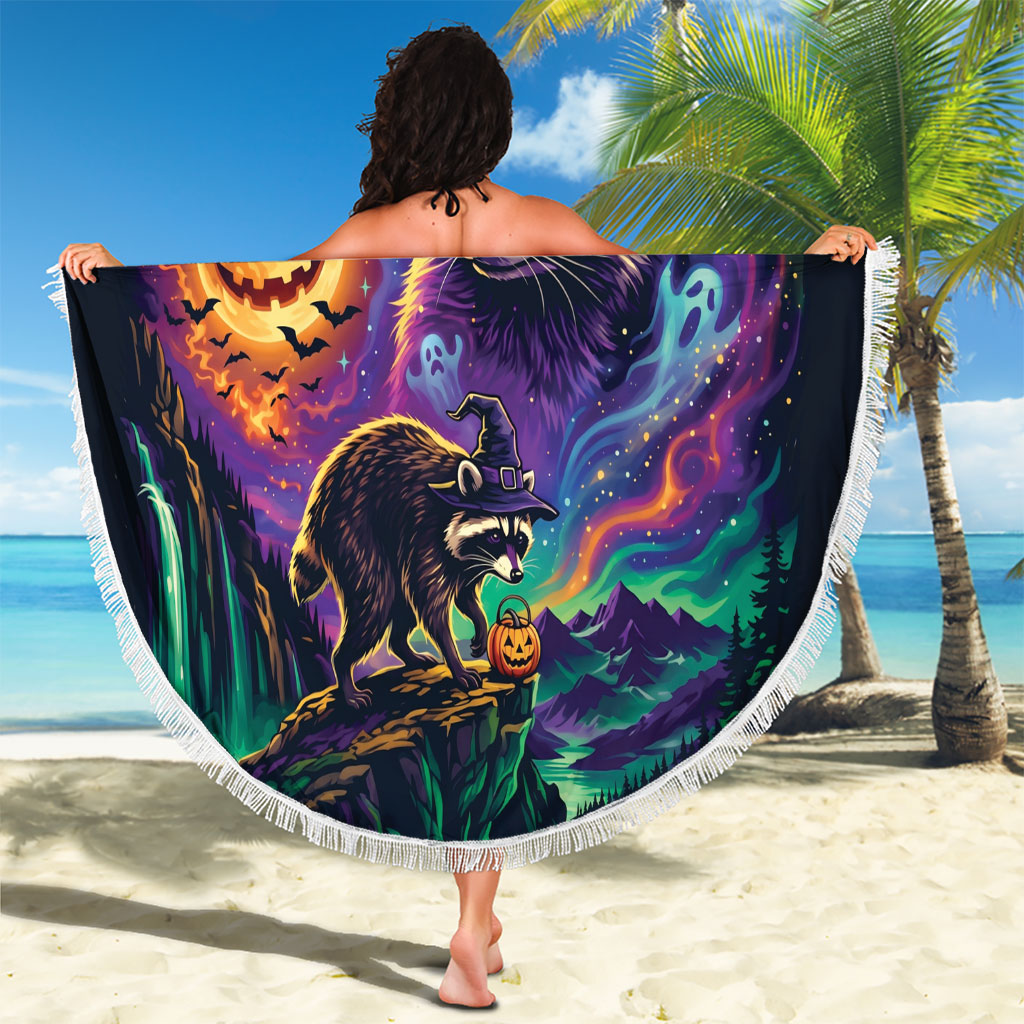 Halloween Raccoon Spooky Jim-BOO-Thy Witch Beach Blanket
