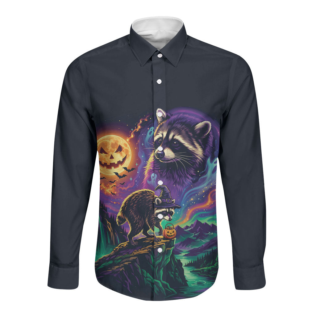 Halloween Raccoon Spooky Jim-BOO-Thy Witch Long Sleeve Button Shirt