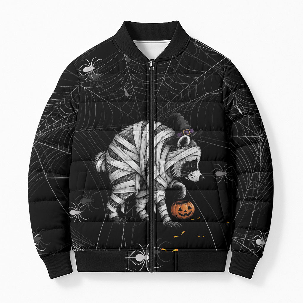 Jiboothy Mummy Raccoon Halloween Bomber Puffer Jacket Cute Spooky Jimothy Viral