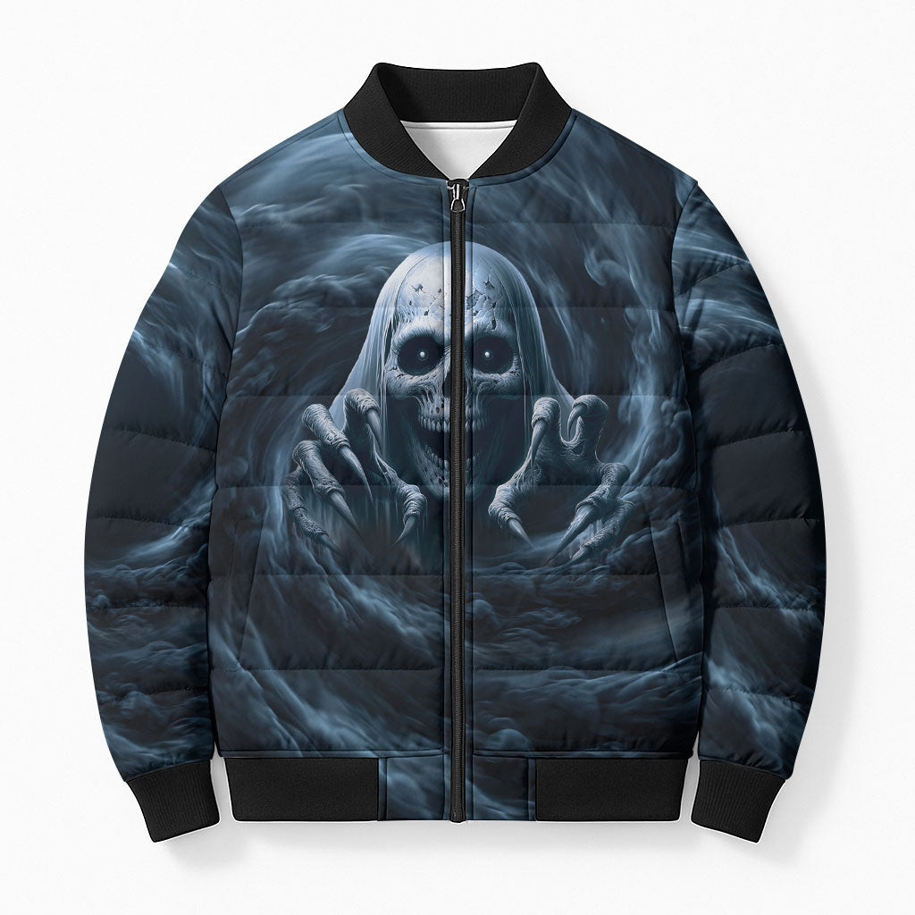 Scary 3D Illusion Horror Skull Bomber Puffer Jacket