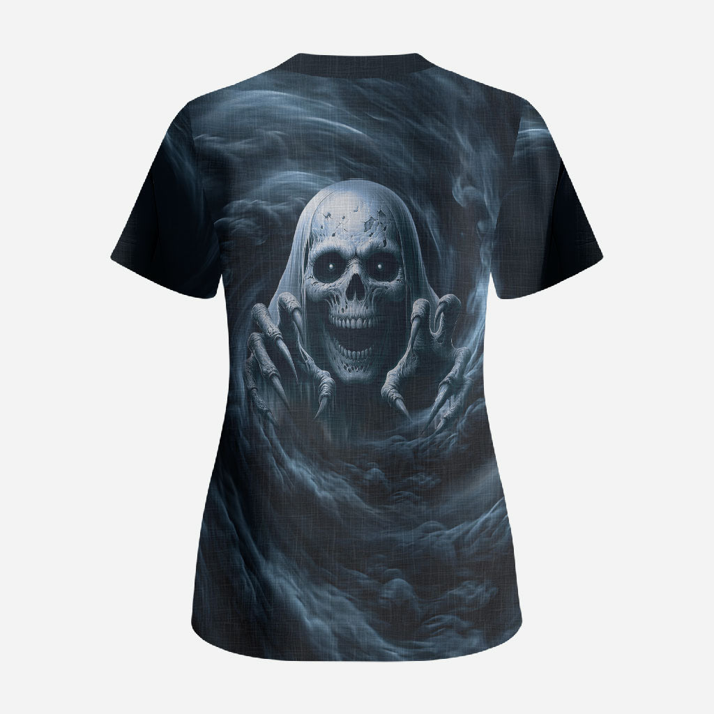 Scary 3D Illusion Horror Skull Scrub Top