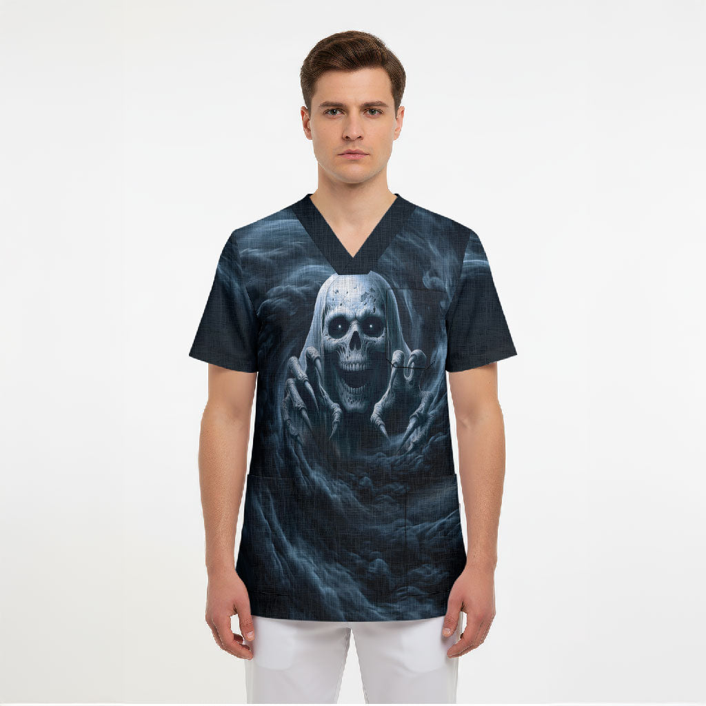Scary 3D Illusion Horror Skull Scrub Top