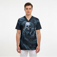 Scary 3D Illusion Horror Skull Scrub Top