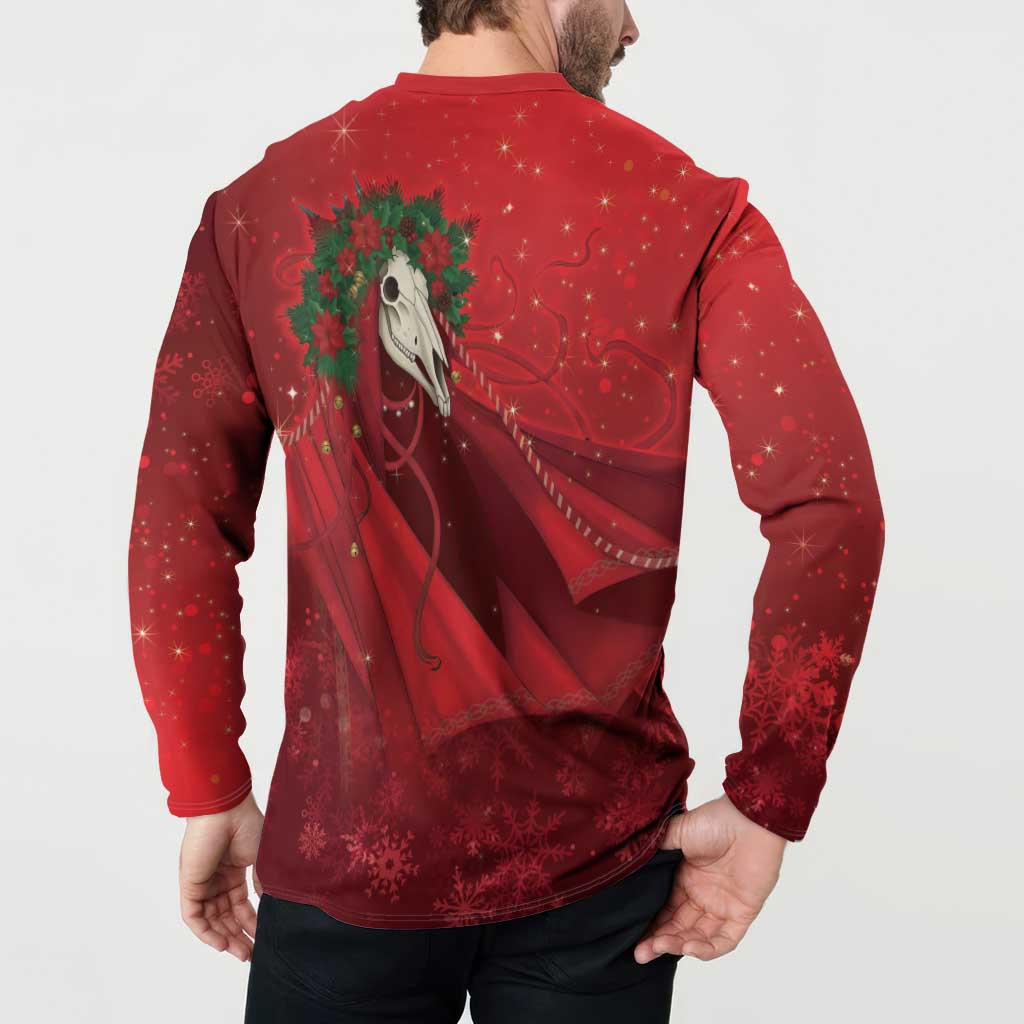 Merry Creepmas Mari Lwyd Button Sweatshirt Folklore Ghost Horse Christmas - Wonder Print Shop