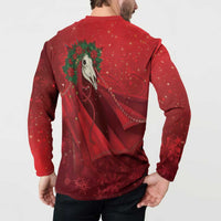 Merry Creepmas Mari Lwyd Button Sweatshirt Folklore Ghost Horse Christmas - Wonder Print Shop