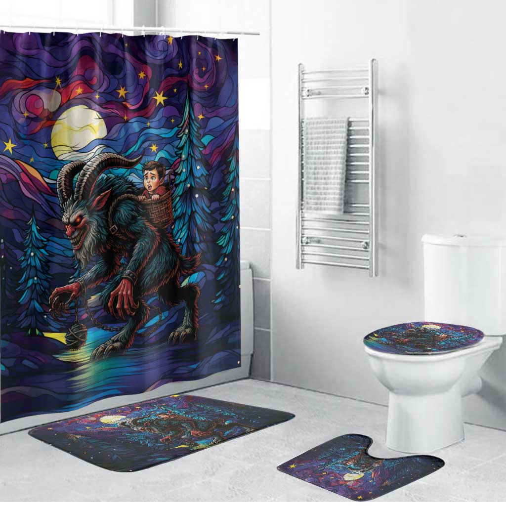 Stained Glass Krampus Bathroom Set Gothic Christmas Myth - Wonder Print Shop