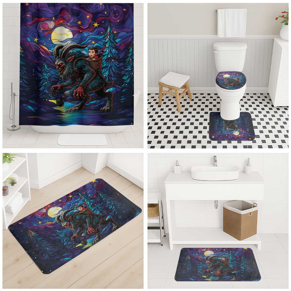 Stained Glass Krampus Bathroom Set Gothic Christmas Myth - Wonder Print Shop