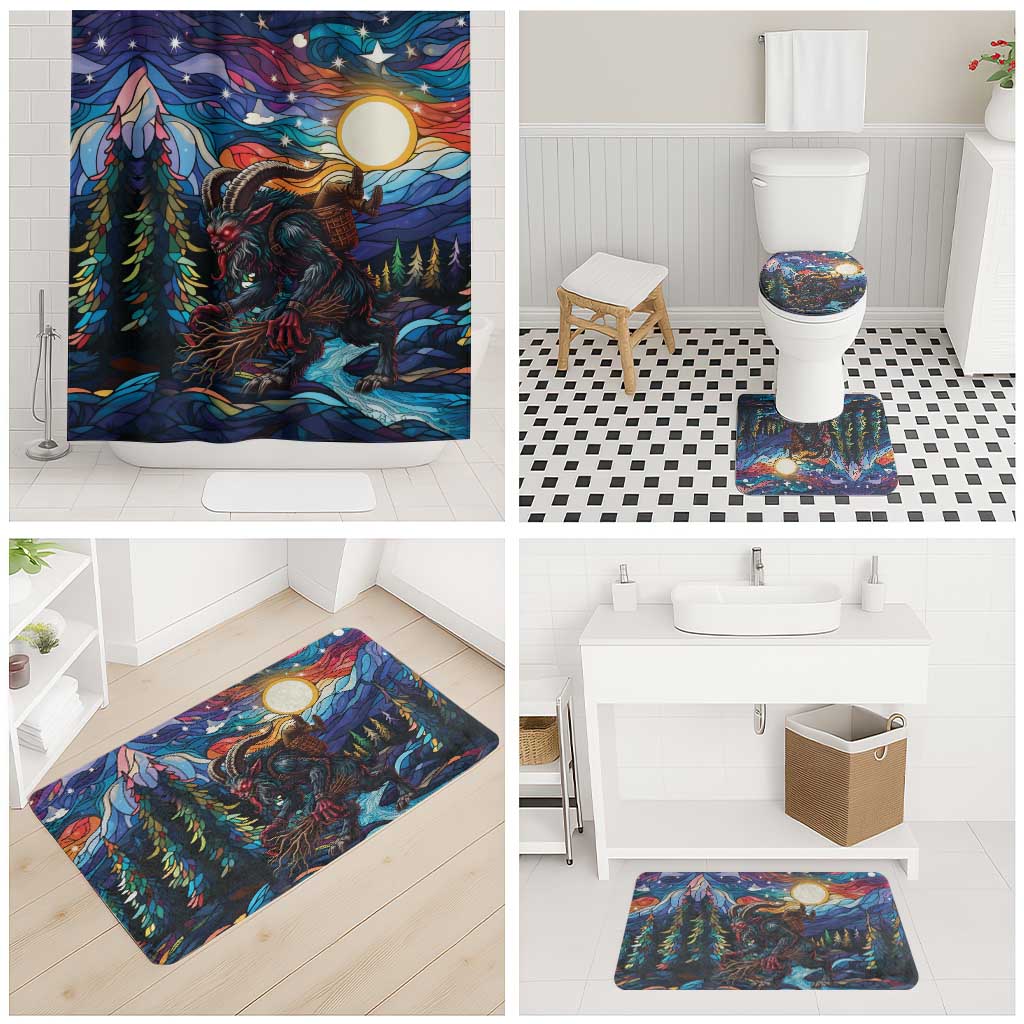 Stained Glass Krampus Bathroom Set Folklore Horror Art - Wonder Print Shop