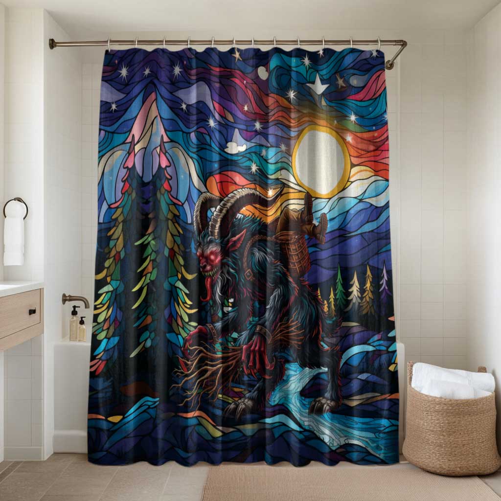 Stained Glass Krampus Bathroom Set Folklore Horror Art - Wonder Print Shop