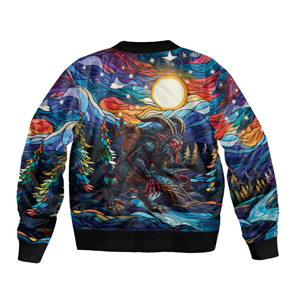 Stained Glass Krampus Bomber Jacket Folklore Horror Art - Wonder Print Shop