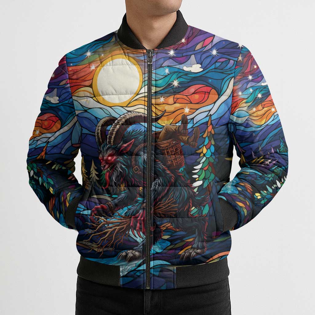 Stained Glass Krampus Bomber Puffer Jacket Folklore Horror Art - Wonder Print Shop