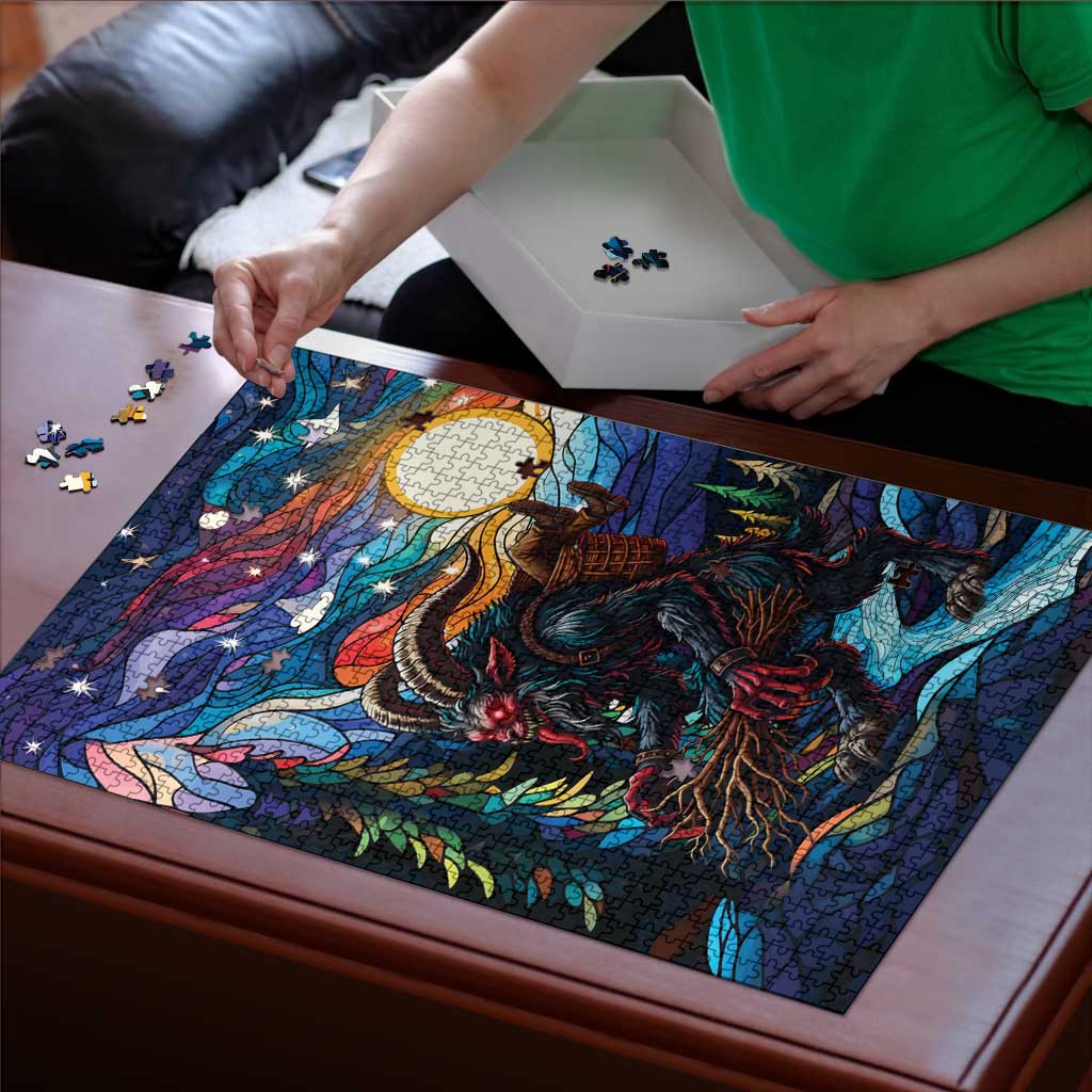 Stained Glass Krampus Puzzle Folklore Horror Art - Wonder Print Shop