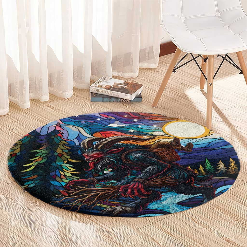 Stained Glass Krampus Round Carpet Folklore Horror Art - Wonder Print Shop