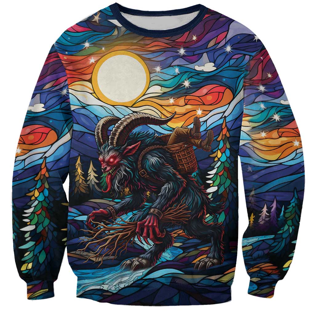 Stained Glass Krampus Sweatshirt Folklore Horror Art - Wonder Print Shop