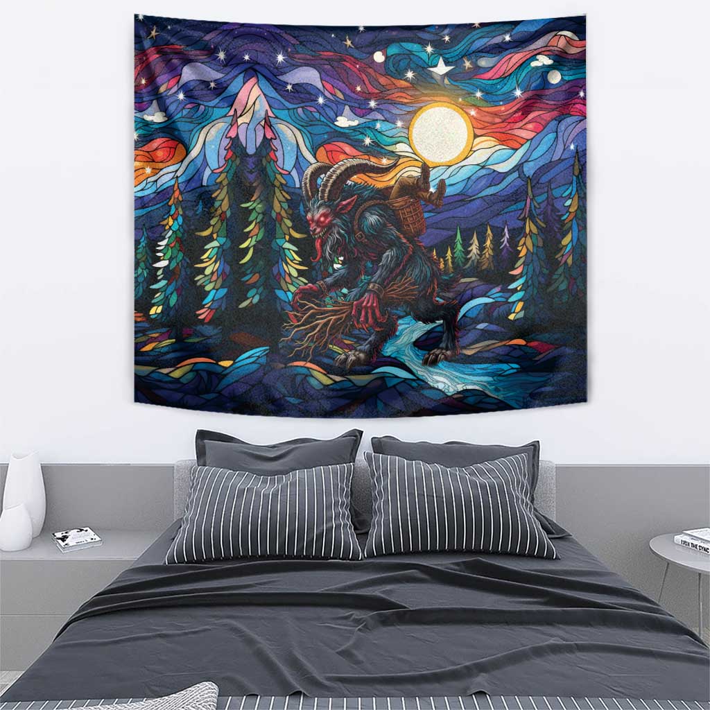 Stained Glass Krampus Tapestry Folklore Horror Art - Wonder Print Shop