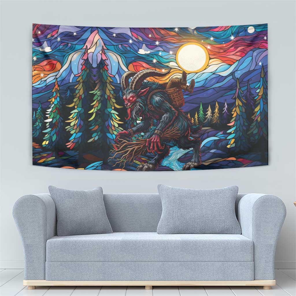 Stained Glass Krampus Tapestry Folklore Horror Art - Wonder Print Shop