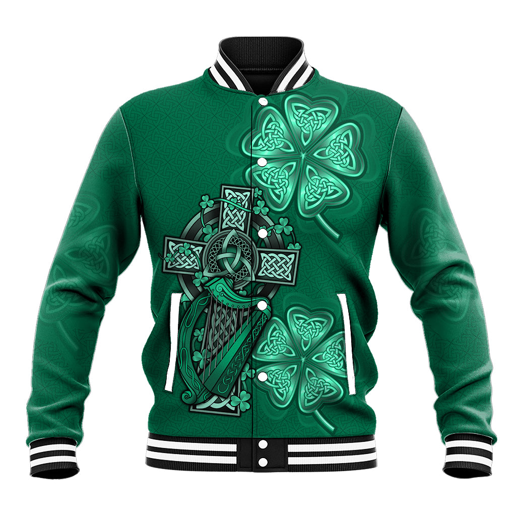 Irish Celtic Cross and Harp with Ireland Shamrock Personalized Baseball Jacket LT9 - Wonder Print Shop