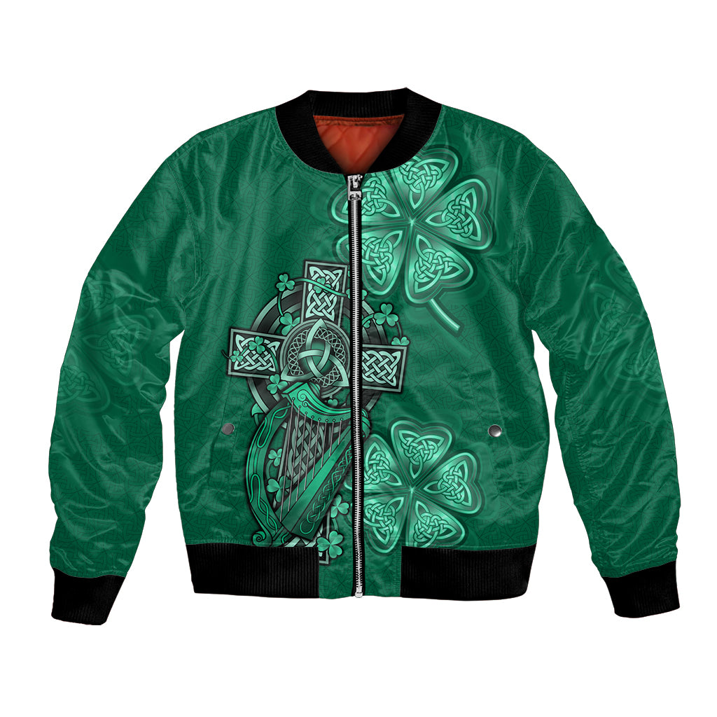 Irish Celtic Cross and Harp with Ireland Shamrock Personalized Bomber Jacket LT9 - Wonder Print Shop