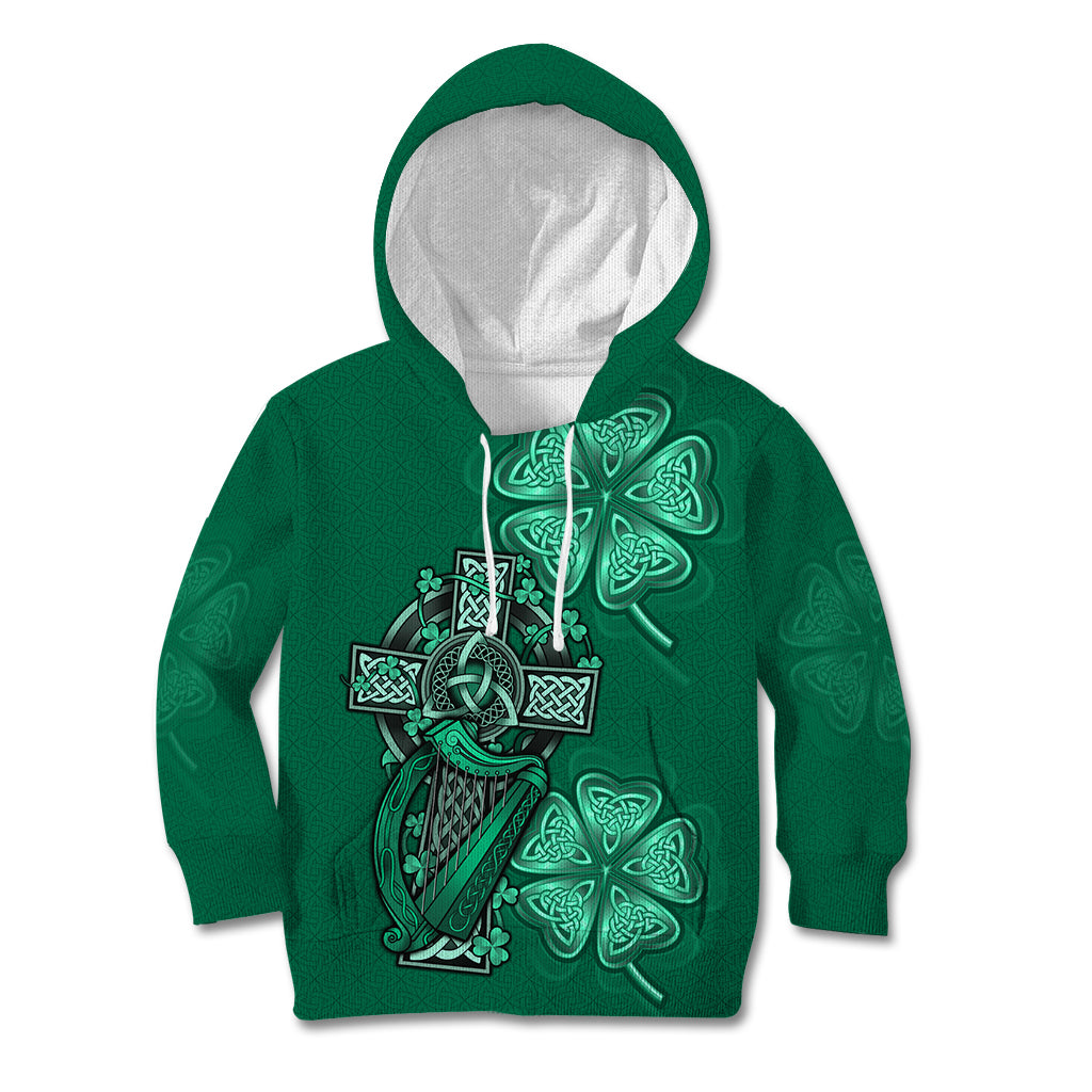 Irish Celtic Cross and Harp with Ireland Shamrock Personalized Kid Hoodie - Wonder Print Shop