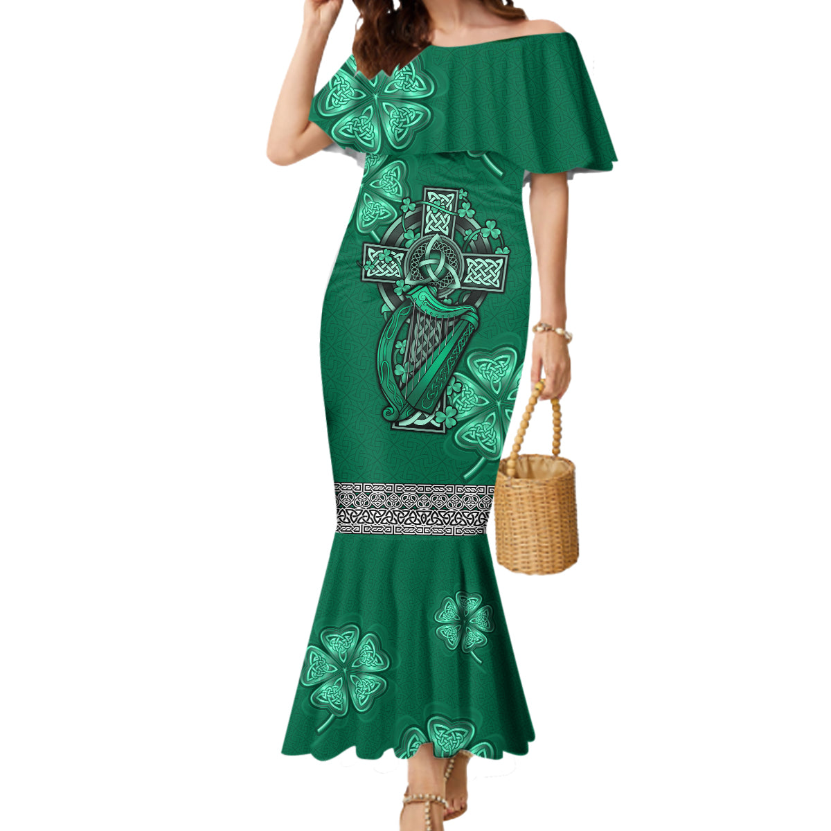 Irish Celtic Cross and Harp with Ireland Shamrock Personalized Mermaid Dress - Wonder Print Shop