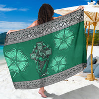 Green Celtic cross and harp patterned sarong with shamrock clover design.