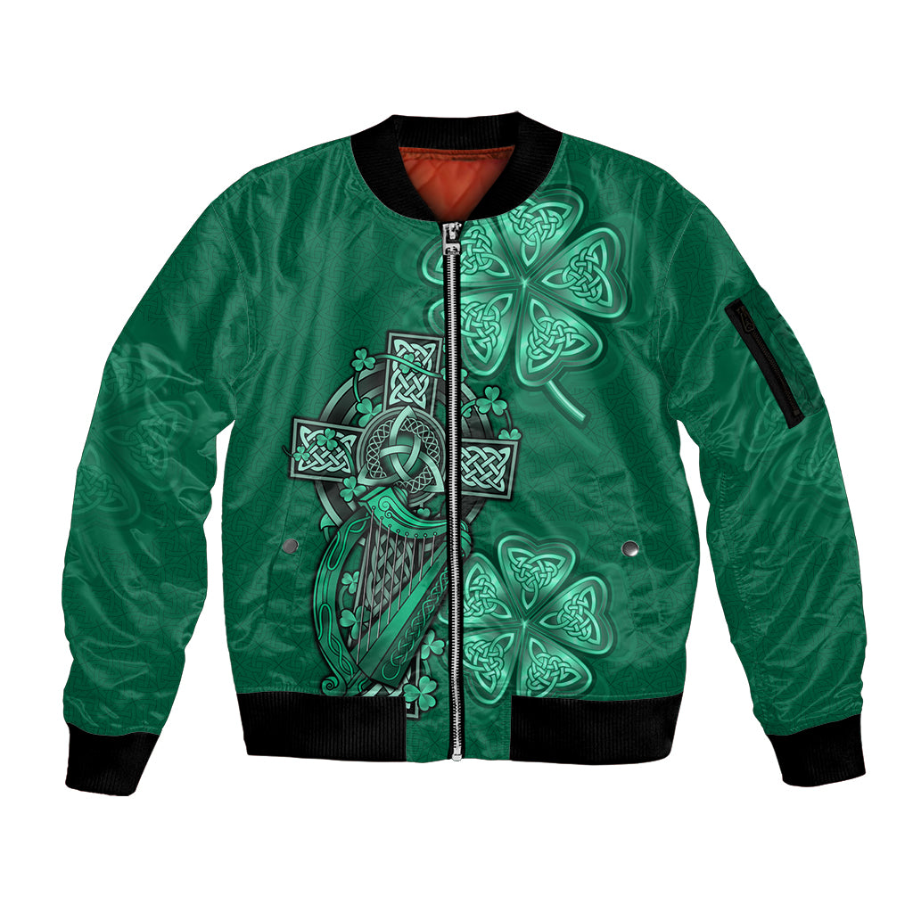 irish-celtic-cross-and-harp-with-ireland-shamrock-personalized-sleeve-zip-bomber-jacket