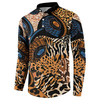 Black button sweatshirt with front placket and animal-skin circular Ankara motifs