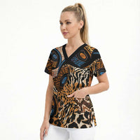 African Ankara Motifs Mixed Animal Skins Scrub Top