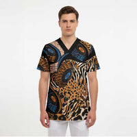 African Ankara Motifs Mixed Animal Skins Scrub Top
