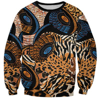 Unisex crewneck sweatshirt with multicolor African animal-skin and geometric circular motifs