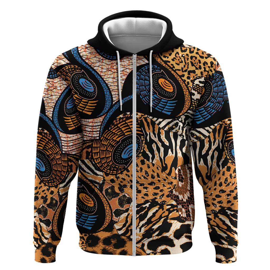 African Ankara Motifs Mixed Animal Skins Zip Hoodie - Wonder Print Shop