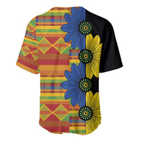 Baseball jersey with black back and colorful plaid kitenge floral print