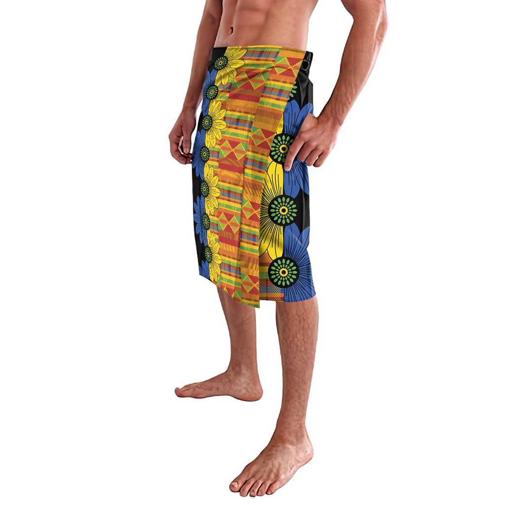Multicolor kitenge print lavalava skirt with large blue and yellow flower designs