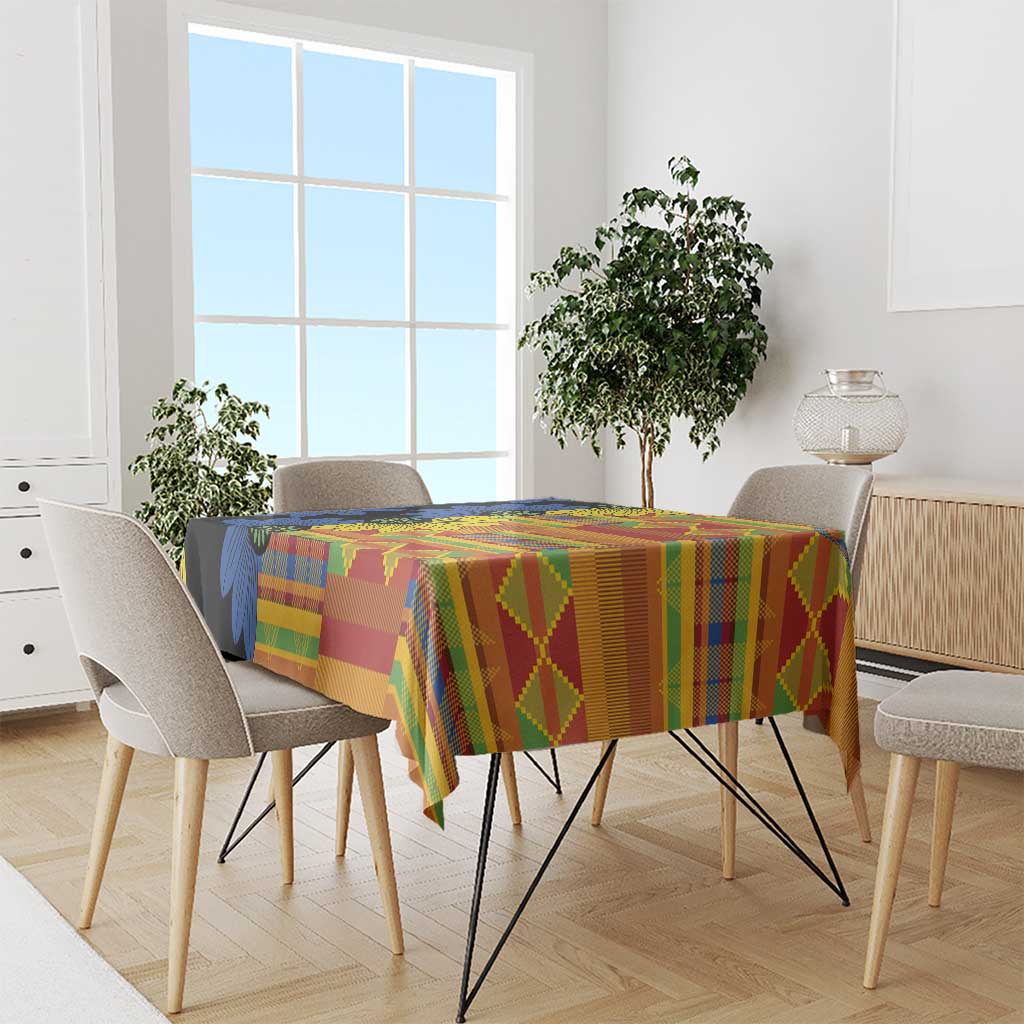 Kitenge-style rectangular tablecloth with multicolor plaid and geometric blocks