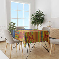 Kitenge-style rectangular tablecloth with multicolor plaid and geometric blocks