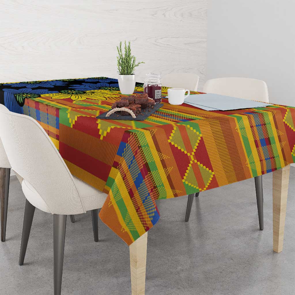 Kitenge-style tablecloth with multicolor plaid, red, green, and blue geometric pattern